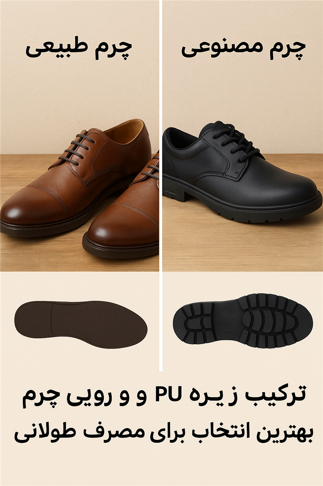 مقایسه کفش چرم طبیعی و مصنوعی به همراه بررسی زیره PU